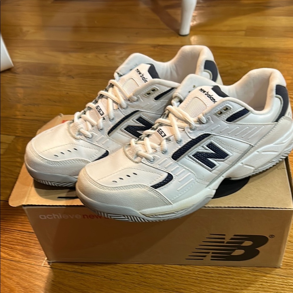 New Balance White and Dark Blue Athletic Shoes